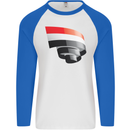 Curled Yemen Flag Yemeni Day Football Mens L/S Baseball T-Shirt White/Royal Blue