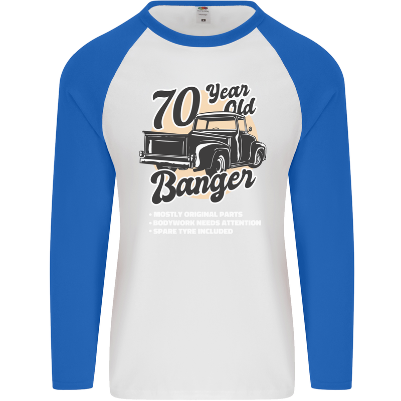 70 Year Old Banger Birthday 70th Year Old Mens L/S Baseball T-Shirt White/Royal Blue