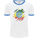 Torn Ethiopia Flag Ethiopian Day Football Mens Ringer T-Shirt White/Royal Blue