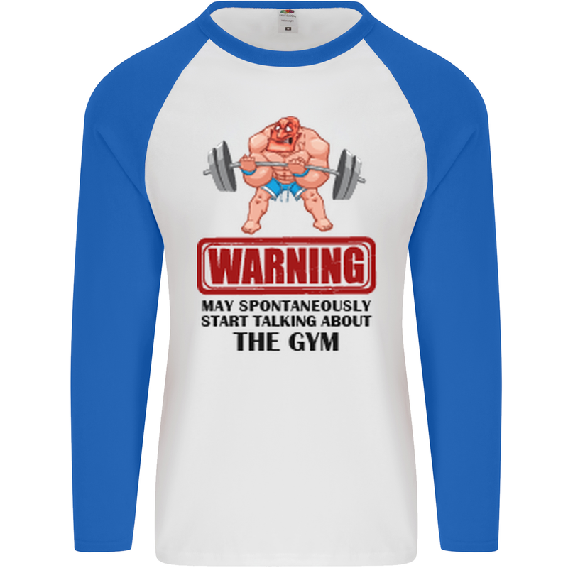 Gym May Start Talking About Mens L/S Baseball T-Shirt White/Royal Blue