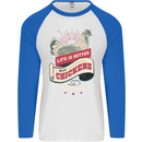 Life is Better With Chickens Around Farmer Mens L/S Baseball T-Shirt White/Royal Blue