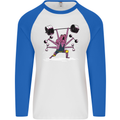 Octopus Gym Training Top Bodybuilding Mens L/S Baseball T-Shirt White/Royal Blue