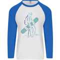 A Snowboarding Figure Snowboarder Mens L/S Baseball T-Shirt White/Royal Blue