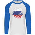 Torn Russia Flag Russian Day Football Mens L/S Baseball T-Shirt White/Royal Blue