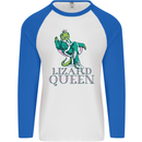 Lizard Queen Chameleon Bearded Dragon Mens L/S Baseball T-Shirt White/Royal Blue