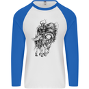 Odin the Viking on Horseback Valhalla Gods Mens L/S Baseball T-Shirt White/Royal Blue