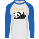 Kawaii Panda Bear Cute Mens L/S Baseball T-Shirt White/Royal Blue