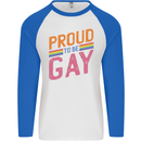 LGBT Pride Awareness Proud To Be Gay Mens L/S Baseball T-Shirt White/Royal Blue