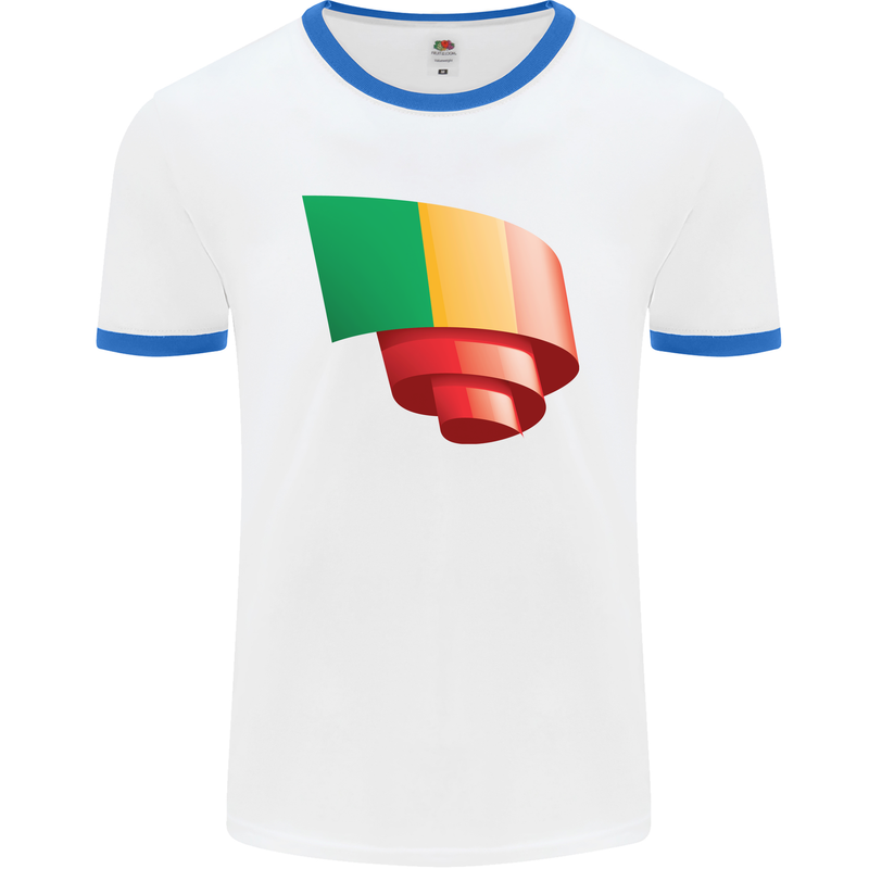 Curled Mali Flag Malian Day Football Mens Ringer T-Shirt White/Royal Blue