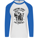 Muay Thai Full Contact Martial Arts MMA Mens L/S Baseball T-Shirt White/Royal Blue