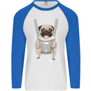A Pug in a Baby Harness Funny Dog Mens L/S Baseball T-Shirt White/Royal Blue