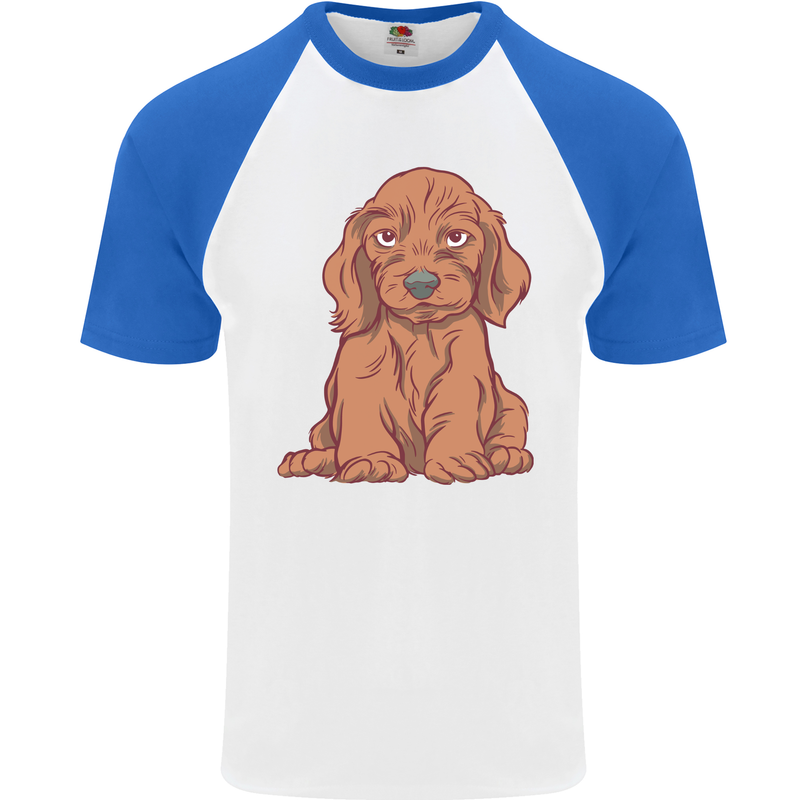 A Dachshund Puppy Dog Mens S/S Baseball T-Shirt White/Royal Blue