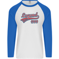 Legend Since 24th Birthday 1999 Mens L/S Baseball T-Shirt White/Royal Blue