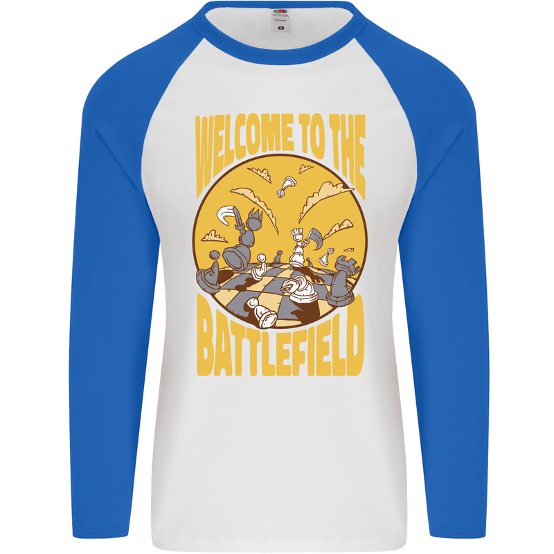 Chess Battlefield Funny Mens L/S Baseball T-Shirt White/Royal Blue