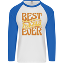 Best Teacher Ever Teaching Maths English Mens L/S Baseball T-Shirt White/Royal Blue