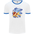 Great White Shark vs Goldfish Mens Ringer T-Shirt White/Royal Blue