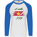 Torn Suriname Flag Suriname Day Football Mens L/S Baseball T-Shirt White/Royal Blue