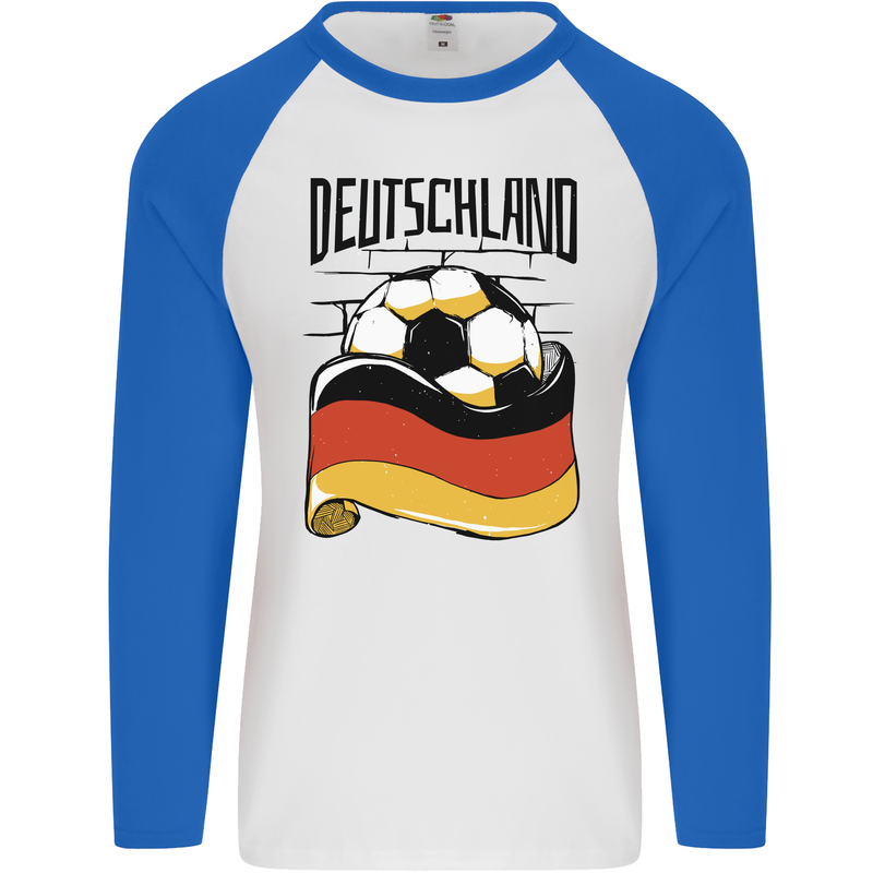 Deutschland Football Germany German Soccer Mens L/S Baseball T-Shirt White/Royal Blue