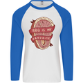 BBQ is My Favourite Funny Steak Grill Braai Mens L/S Baseball T-Shirt White/Royal Blue
