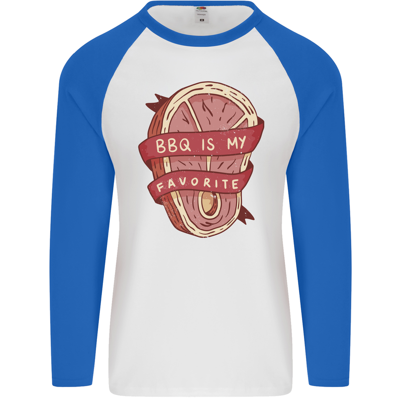 BBQ is My Favourite Funny Steak Grill Braai Mens L/S Baseball T-Shirt White/Royal Blue