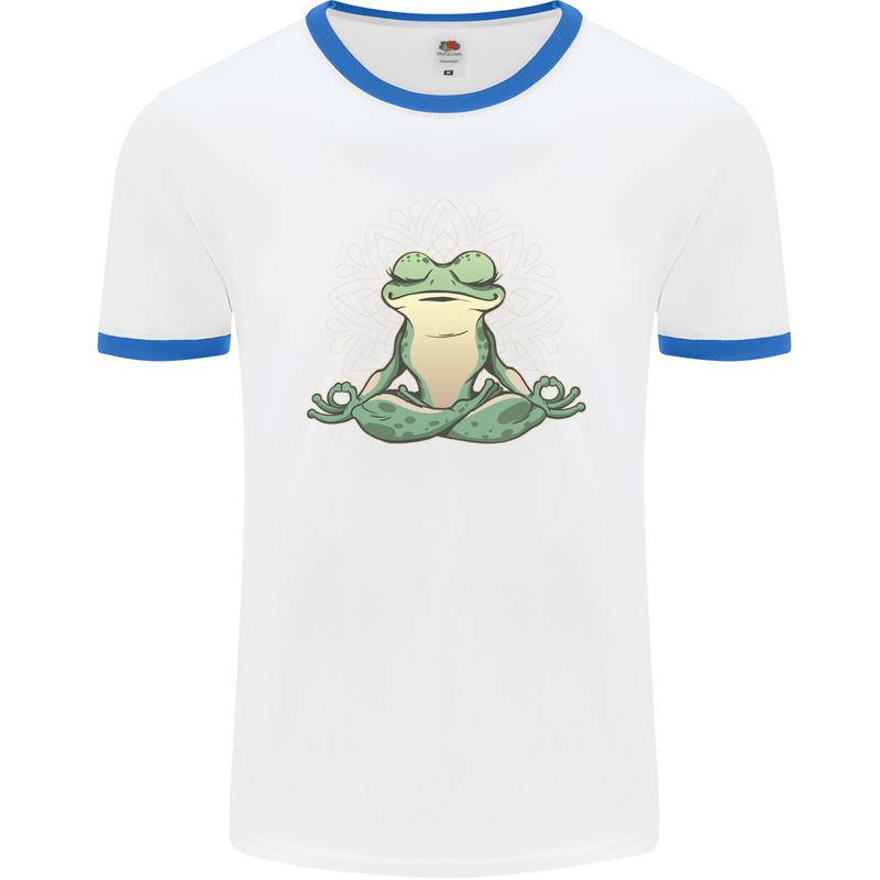 Yoga Frog Meditation Mens Ringer T-Shirt White/Royal Blue