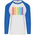 LGBT Barcode Gay Pride Day Awareness Mens L/S Baseball T-Shirt White/Royal Blue