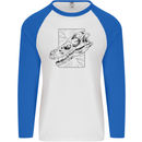 Velociraptor Skull Dinosaurs Palaeontology Mens L/S Baseball T-Shirt White/Royal Blue