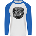 Turtle Mandala Art Tortoise Mens L/S Baseball T-Shirt White/Royal Blue