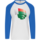 Curled Madagascar Flag Madagascan Day Football Mens L/S Baseball T-Shirt White/Royal Blue