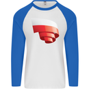 Curled Poland Flag Polish Day Football Mens L/S Baseball T-Shirt White/Royal Blue