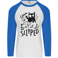 He Slipped A Cat Murdering a Dog Funny Mens L/S Baseball T-Shirt White/Royal Blue