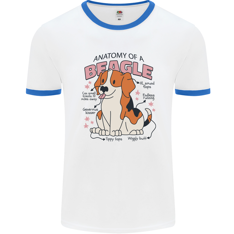 Beagle Anatomy Funny Dog Mens Ringer T-Shirt White/Royal Blue