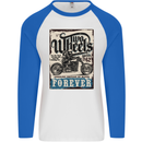 Two Wheels Biker Motorcycle Motorbike Mens L/S Baseball T-Shirt White/Royal Blue