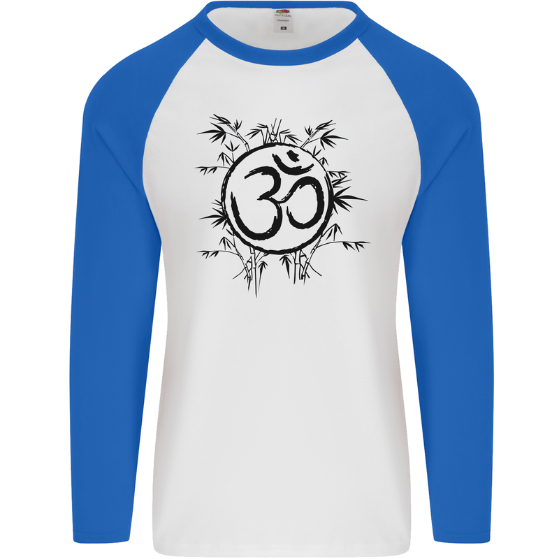 Yoga Symbol Sketch Meditation Mens L/S Baseball T-Shirt White/Royal Blue