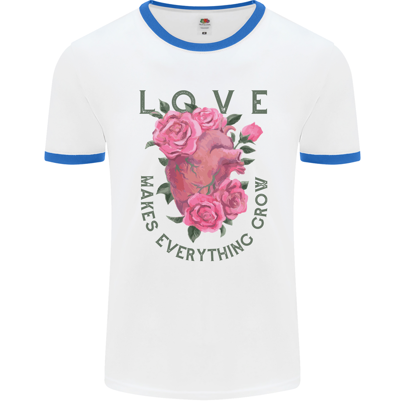 Love Makes Everything Grow Valentines Day Mens Ringer T-Shirt White/Royal Blue