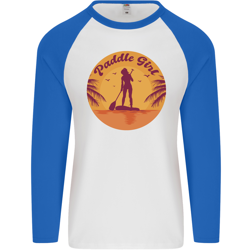 Paddleboarding Girl Mens L/S Baseball T-Shirt White/Royal Blue