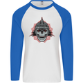 Pickelhaube Skull Prussian Helmet Biker Mens L/S Baseball T-Shirt White/Royal Blue