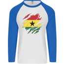 Torn Ghana Flag Ghanaian Day Football Mens L/S Baseball T-Shirt White/Royal Blue