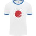 Torn Japan Flag Japanese Day Football Mens Ringer T-Shirt White/Royal Blue