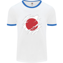 Torn Japan Flag Japanese Day Football Mens Ringer T-Shirt White/Royal Blue