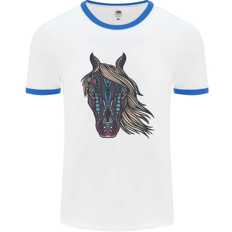 A Tribal Horse Equestrian Mens Ringer T-Shirt White/Royal Blue