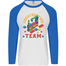 Construction Funny Building Blocks Bricks Mens L/S Baseball T-Shirt White/Royal Blue