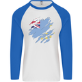 Torn Tuvalu Flag Tuvaluan Day Football Mens L/S Baseball T-Shirt White/Royal Blue