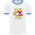 Torn Zimbabwe Flag Zimbabwean Day Football Mens Ringer T-Shirt White/Royal Blue