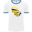 Curled Brunei Flag Bruneian Day Football Mens Ringer T-Shirt White/Royal Blue