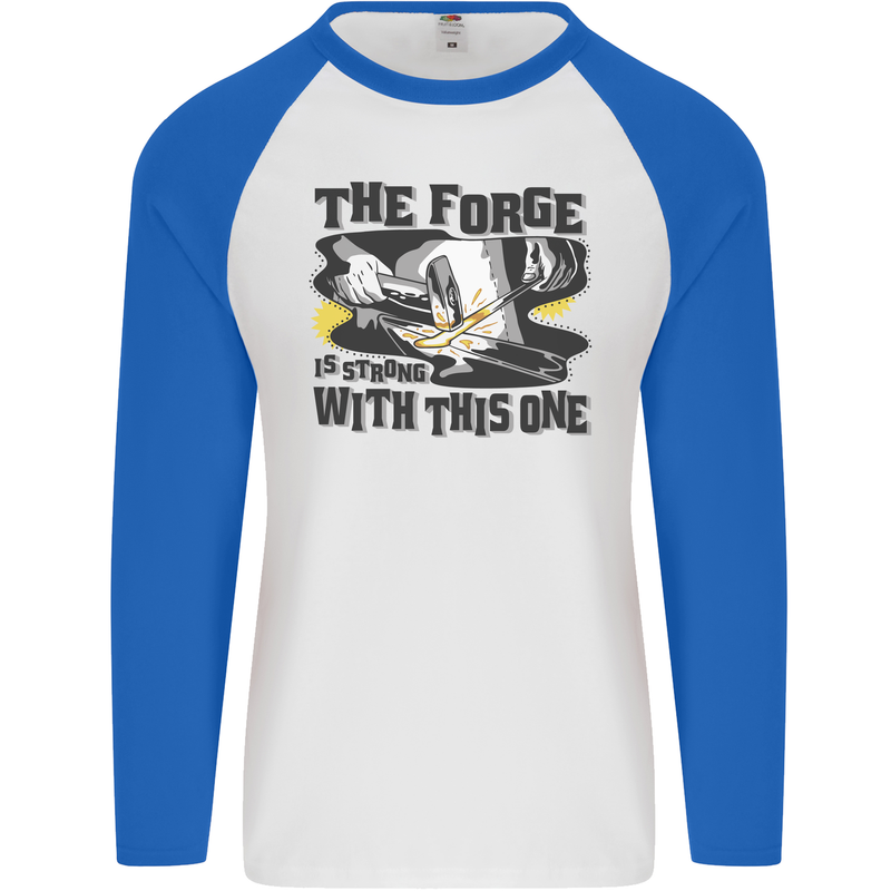 Blacksmith the Forge is Strong With This One Mens L/S Baseball T-Shirt White/Royal Blue