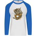 Steampunk Dragon Mens L/S Baseball T-Shirt White/Royal Blue