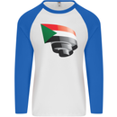 Curled Sudan Flag Sudanese Day Football Mens L/S Baseball T-Shirt White/Royal Blue
