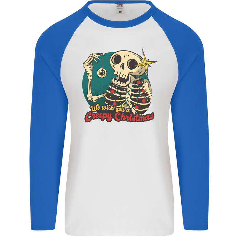 We Wish You a Creepy Christmas Skull Mens L/S Baseball T-Shirt White/Royal Blue