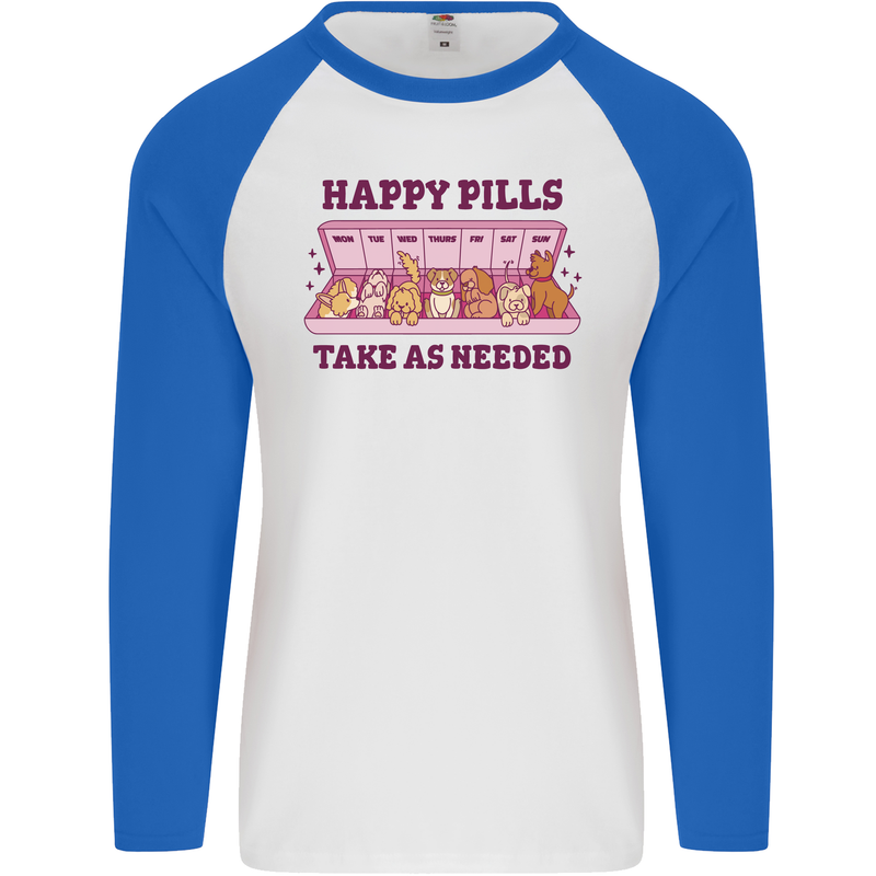 Dog Happy Pills Mens L/S Baseball T-Shirt White/Royal Blue